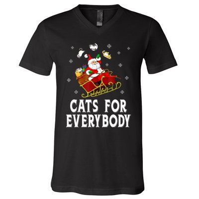 Cats For Everybody Christmas Cat Funny Xmas Women Santa V-Neck T-Shirt