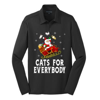 Cats For Everybody Christmas Cat Funny Xmas Women Santa Silk Touch Performance Long Sleeve Polo