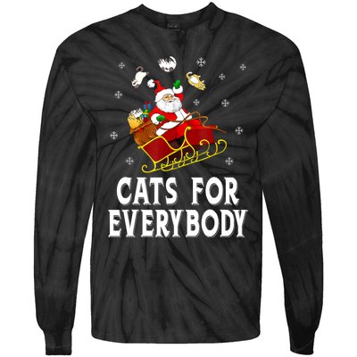 Cats For Everybody Christmas Cat Funny Xmas Women Santa Tie-Dye Long Sleeve Shirt