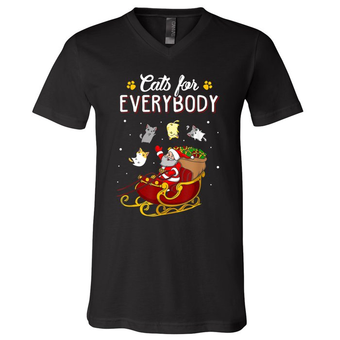 Cats For Everybody Ugly Christmas Cat Funny Xmas V-Neck T-Shirt