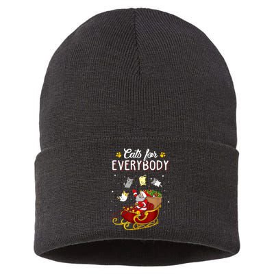 Cats For Everybody Ugly Christmas Cat Funny Xmas Sustainable Knit Beanie