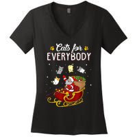 Cats For Everybody Ugly Christmas Cat Funny Xmas Women's V-Neck T-Shirt