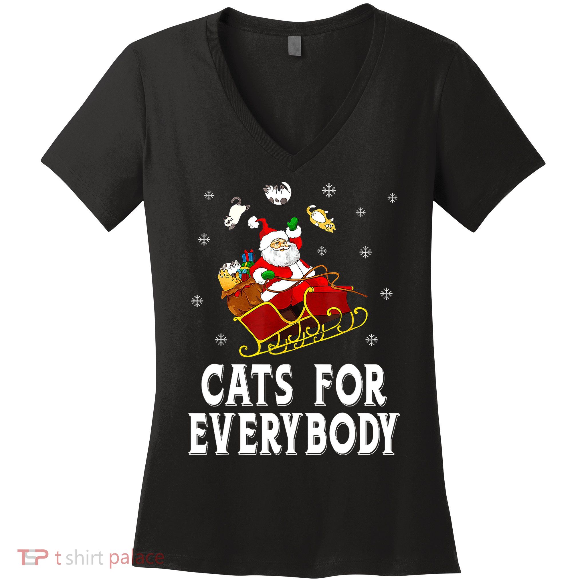 Cats For Everybody Christmas Cat Funny Xmas Women's V-Neck T-Shirt