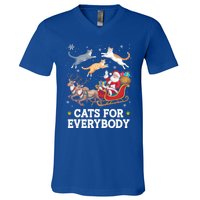 Cats For Everybody Christmas Funny Santa Cat Lover Xmas Gift V-Neck T-Shirt