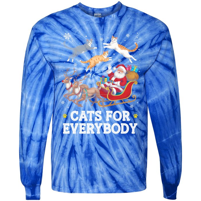 Cats For Everybody Christmas Funny Santa Cat Lover Xmas Gift Tie-Dye Long Sleeve Shirt