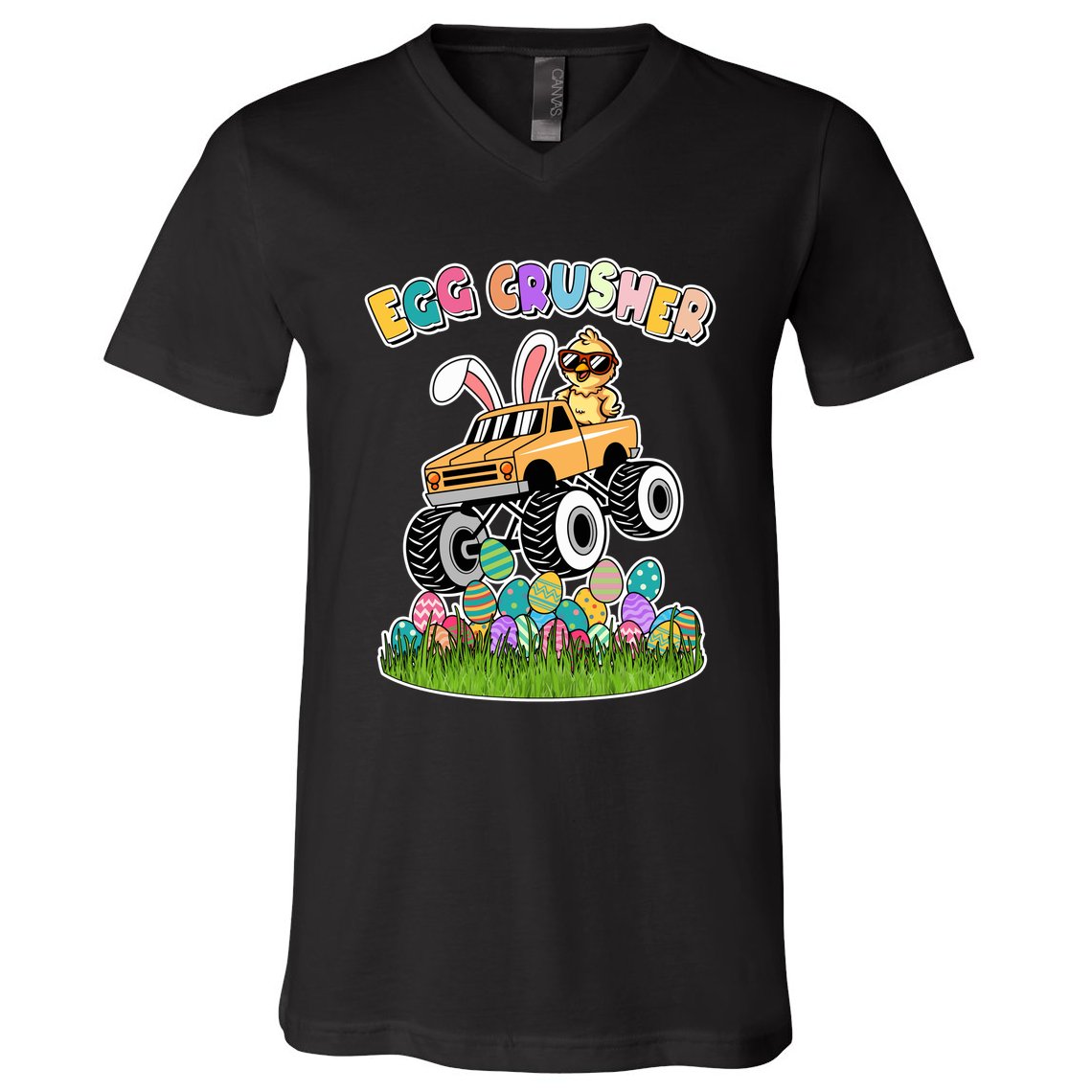Cute Funny Easter Egg Crusher Baby Chick Monster Truck V-Neck T-Shirt
