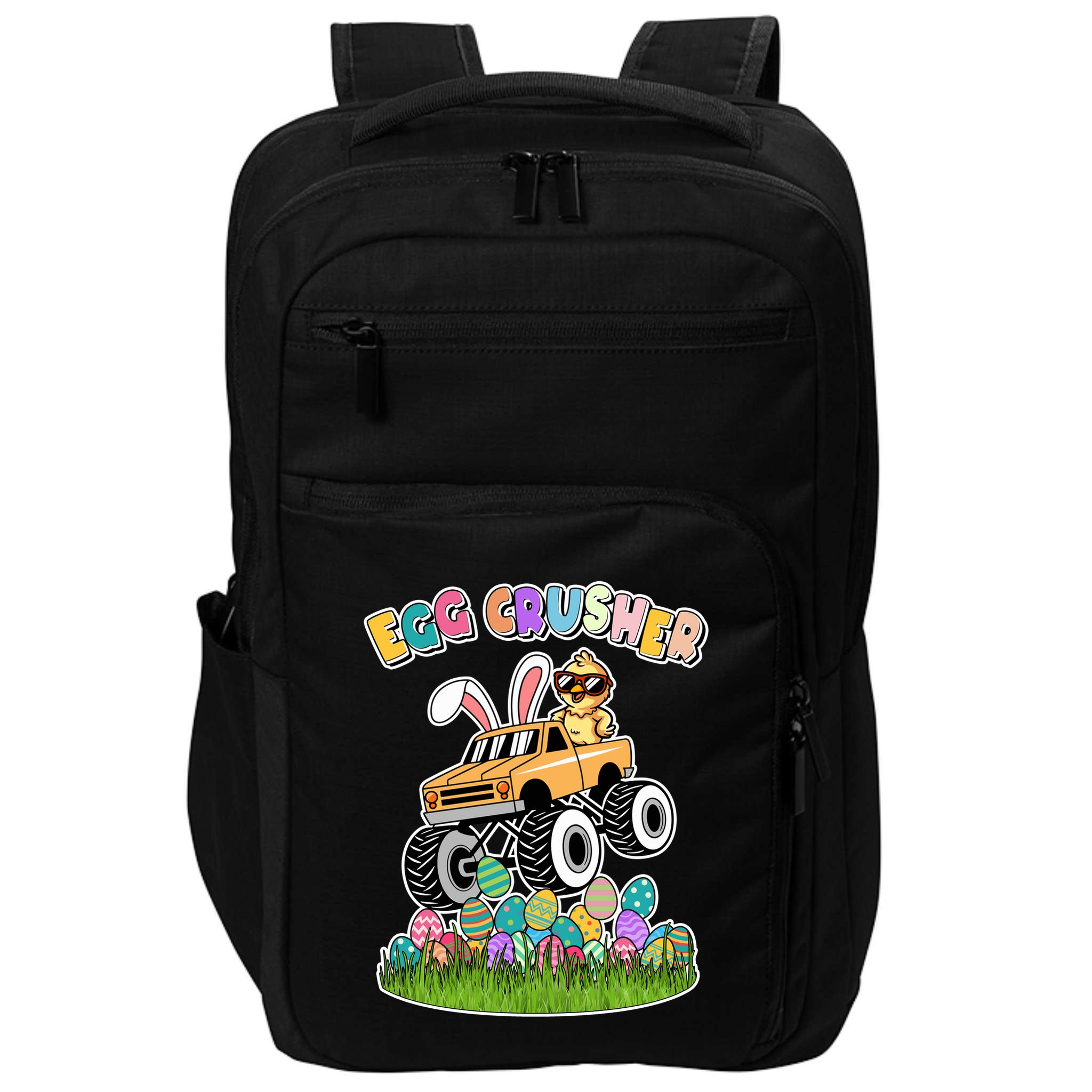 Cute Funny Easter Egg Crusher Baby Chick Monster Truck Impact Tech Backpack