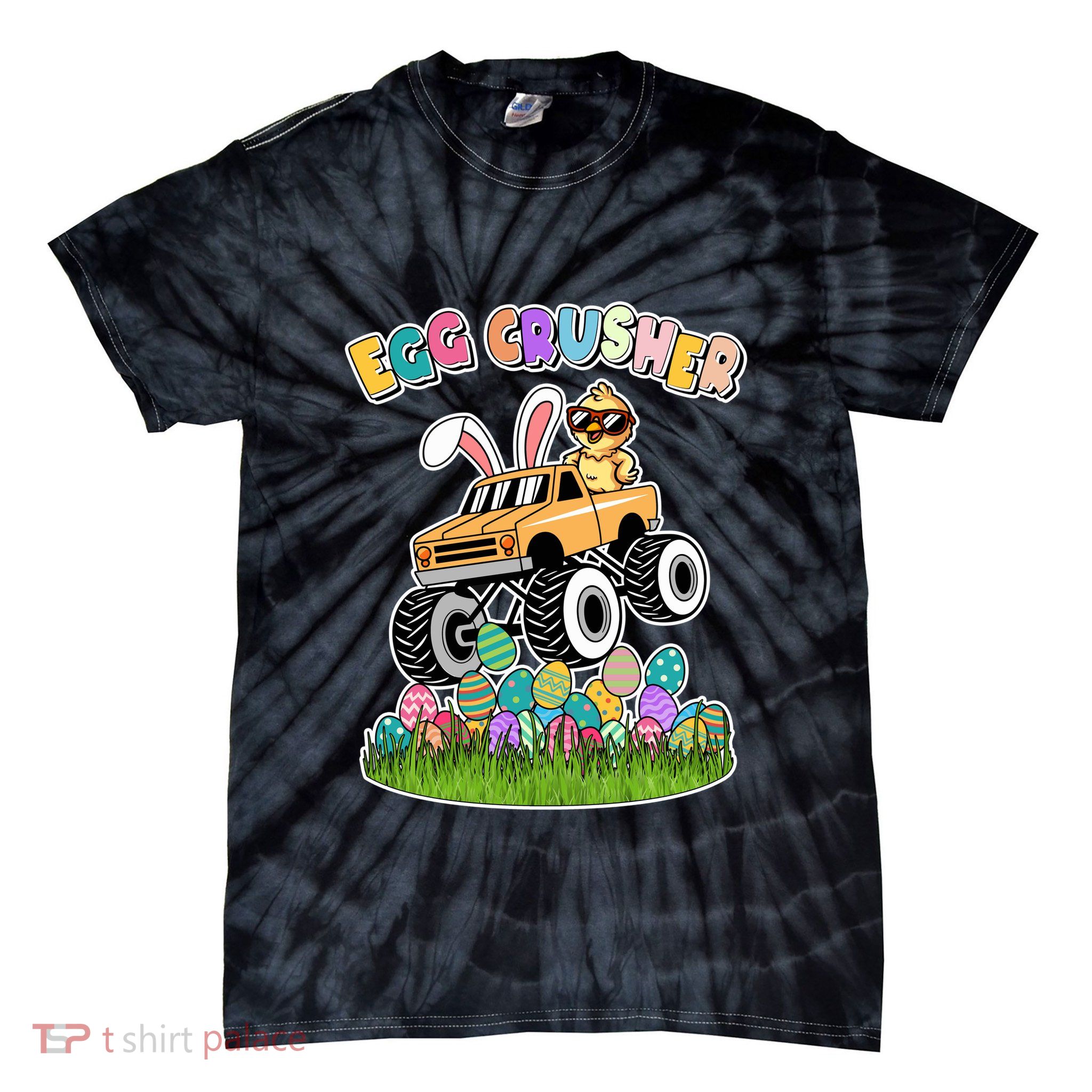 Cute Funny Easter Egg Crusher Baby Chick Monster Truck Tie-Dye T-Shirt