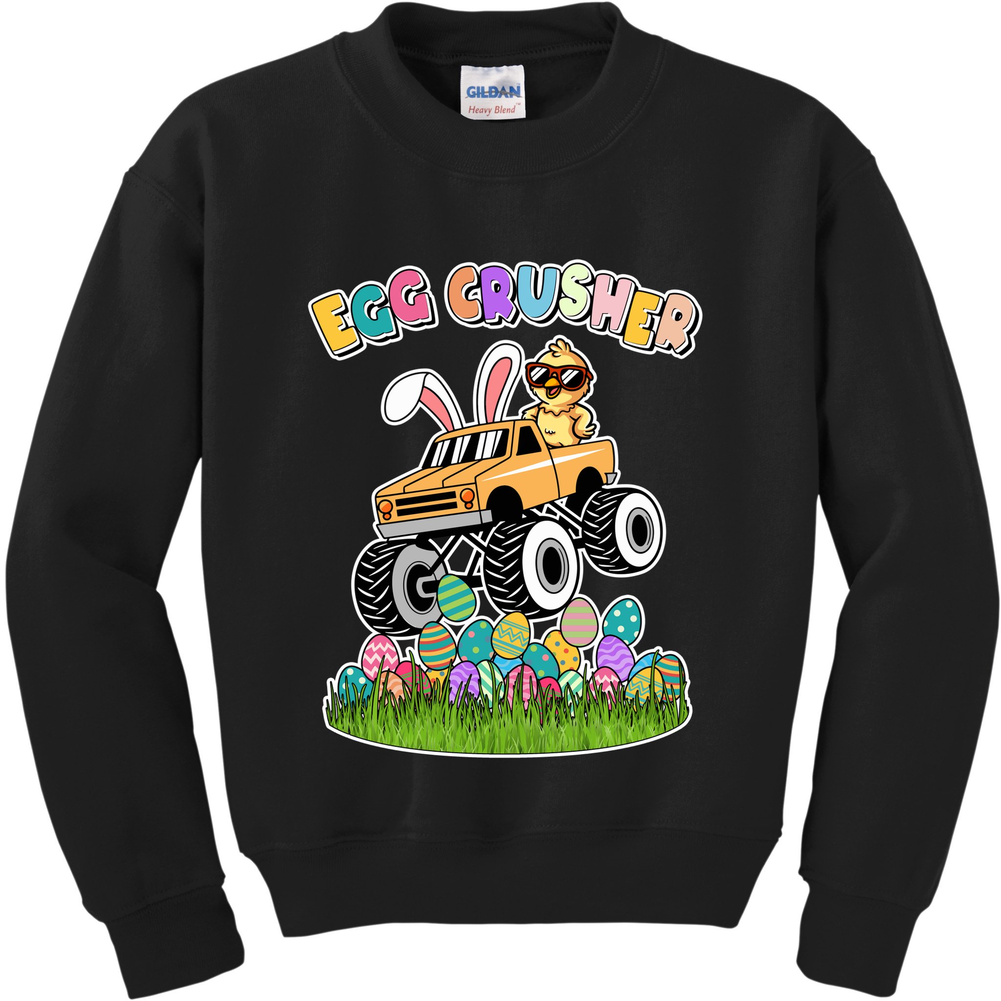 Cute Funny Easter Egg Crusher Baby Chick Monster Truck Kids Sweatshirt