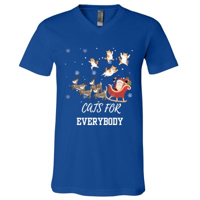 Cats For Everybody Xmas Christmas Funny Santa Gift V-Neck T-Shirt