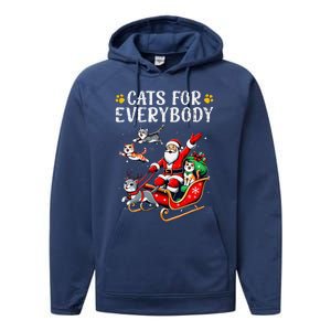 Cats For Everybody Christmas Cat Funny Xmas Cat Santa Lover Performance Fleece Hoodie