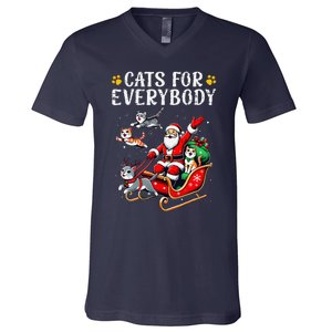 Cats For Everybody Christmas Cat Funny Xmas Cat Santa Lover V-Neck T-Shirt