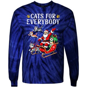 Cats For Everybody Christmas Cat Funny Xmas Cat Santa Lover Tie-Dye Long Sleeve Shirt