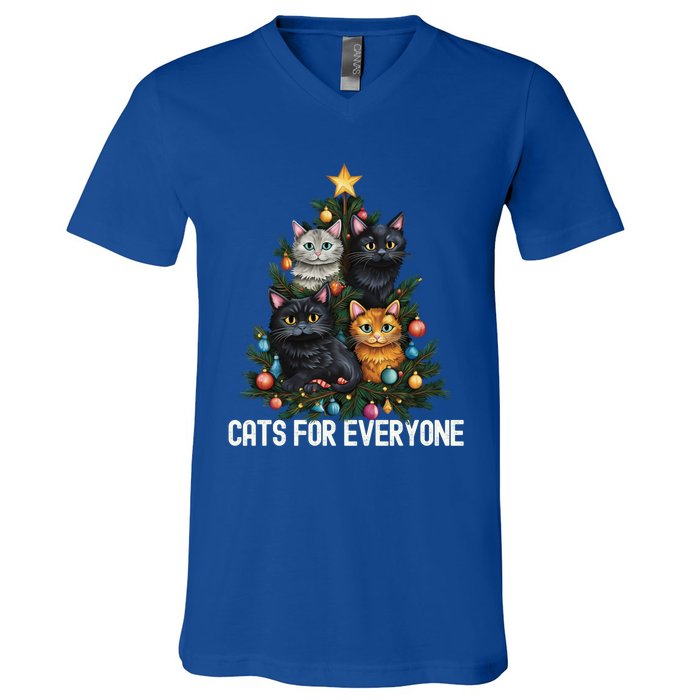 Cats For Everybody Christmas Tree Gift V-Neck T-Shirt