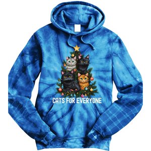 Cats For Everybody Christmas Tree Gift Tie Dye Hoodie