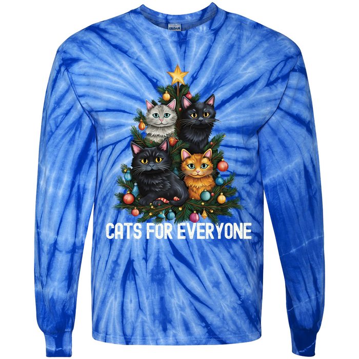 Cats For Everybody Christmas Tree Gift Tie-Dye Long Sleeve Shirt