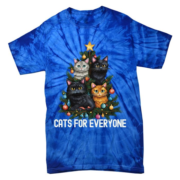 Cats For Everybody Christmas Tree Gift Tie-Dye T-Shirt