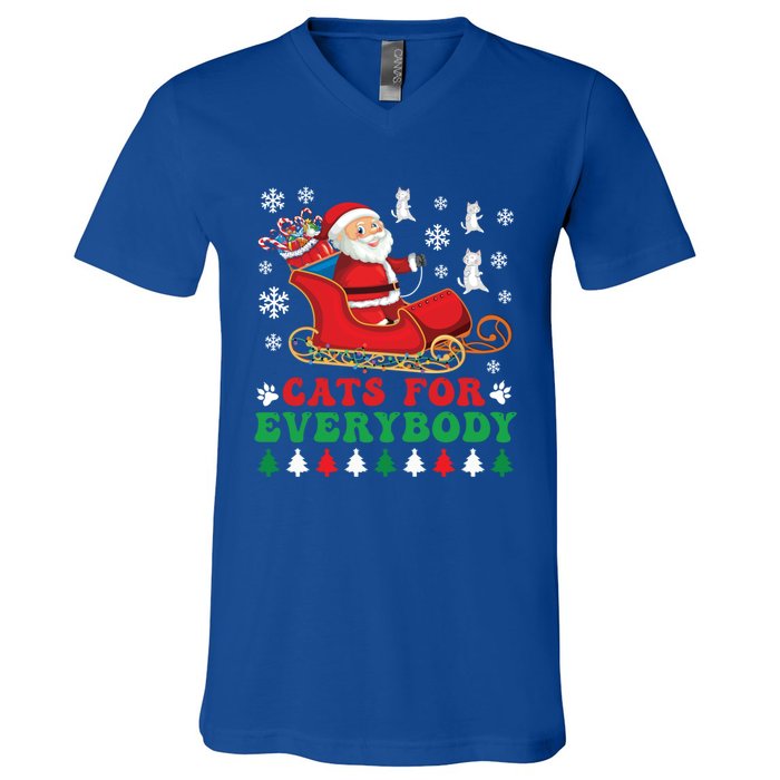 Cats For Everybody Funny Christmas Santa Cat Lovers Great Gift V-Neck T-Shirt