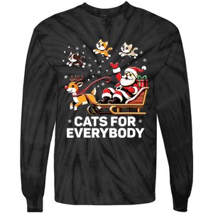 Cats For Everybody Funny Christmas Cat Xmas Women Santa Tie-Dye Long Sleeve Shirt