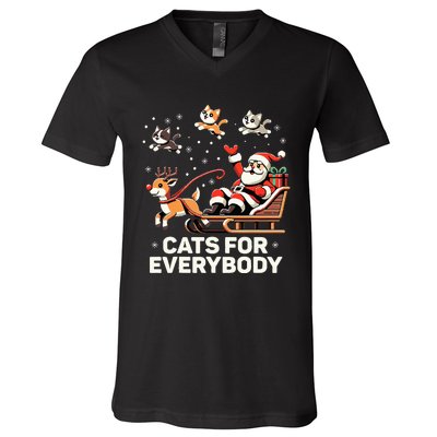 Cats For Everybody Funny Christmas Cat Xmas Santa V-Neck T-Shirt