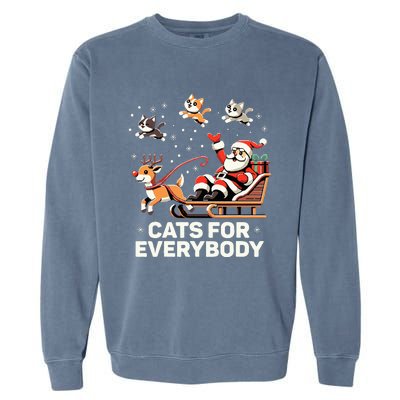 Cats For Everybody Funny Christmas Cat Xmas Santa Garment-Dyed Sweatshirt