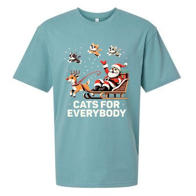 Cats For Everybody Funny Christmas Cat Xmas Santa Sueded Cloud Jersey T-Shirt