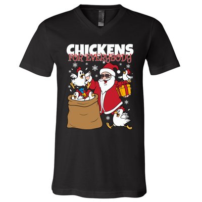 Chickens For Everybody Funny Santa Christmas Chicken V-Neck T-Shirt