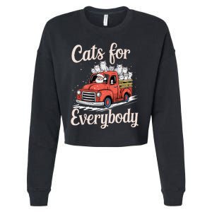 Cats For Everybody Christmas Funny Xmas Women Santa Cropped Pullover Crew