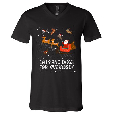 Cats For Everybody Christmas Funny Cat Kitties Lovers Family Long Sleeve V-Neck T-Shirt