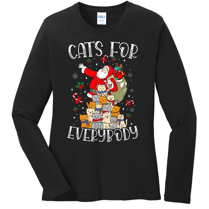 Cats For Everybody Ugly Christmas Cat Funny Xmas Ladies Long Sleeve Shirt