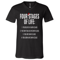 Christmas Funny Four Stages of life Santa Claus Humor Meme V-Neck T-Shirt