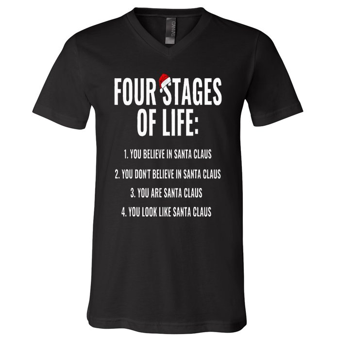 Christmas Funny Four Stages of life Santa Claus Humor Meme V-Neck T-Shirt