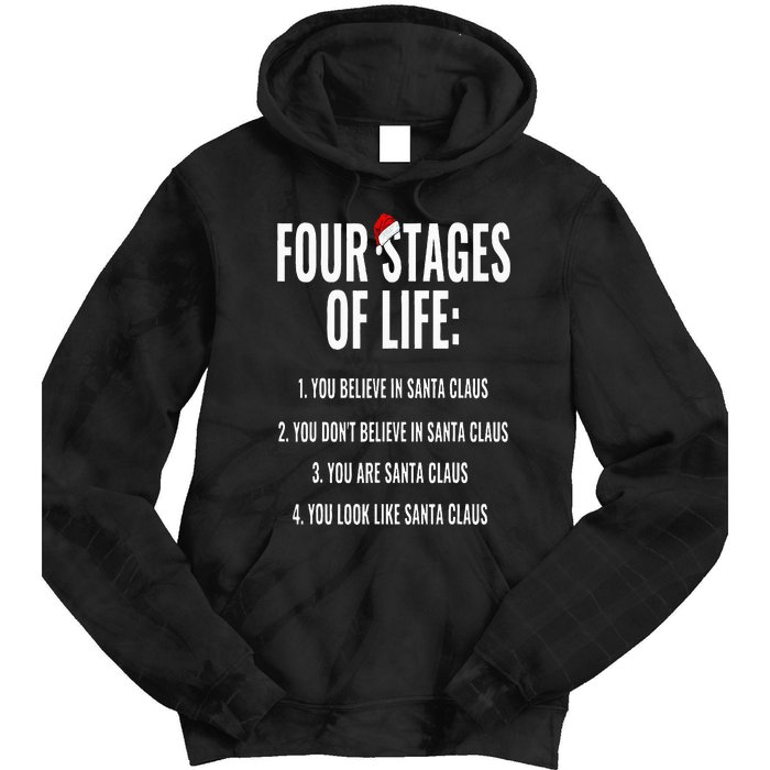 Christmas Funny Four Stages of life Santa Claus Humor Meme Tie Dye Hoodie