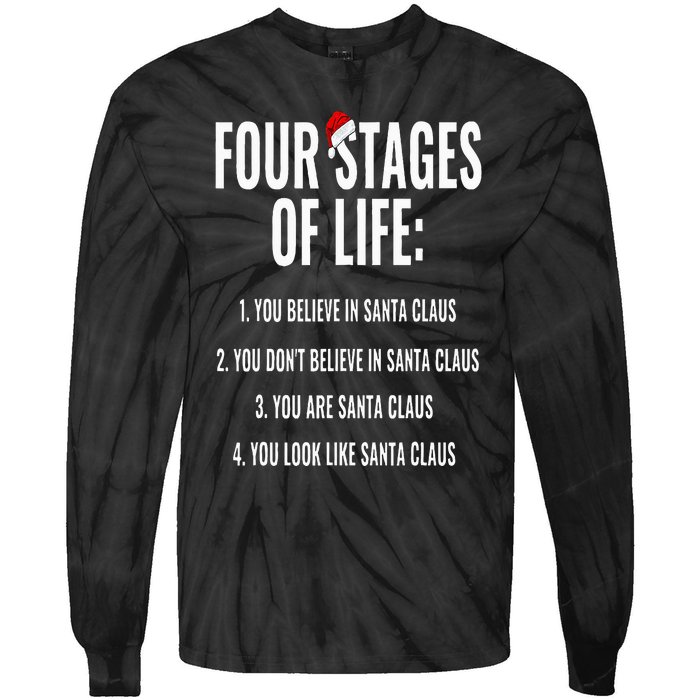 Christmas Funny Four Stages of life Santa Claus Humor Meme Tie-Dye Long Sleeve Shirt