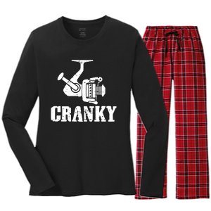 Cranky Funny Fishing Fishing Reel Fisherman Gift Fisher Women's Long Sleeve Flannel Pajama Set 