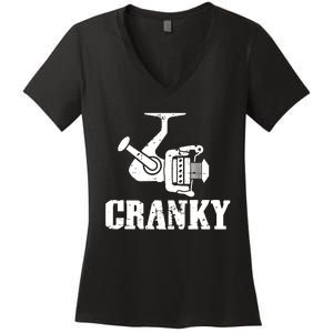 Cranky Funny Fishing Fishing Reel Fisherman Gift Fisher Women's V-Neck T-Shirt