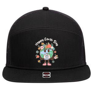 Cute Flower Floral Happy Earth Day 7 Panel Mesh Trucker Snapback Hat