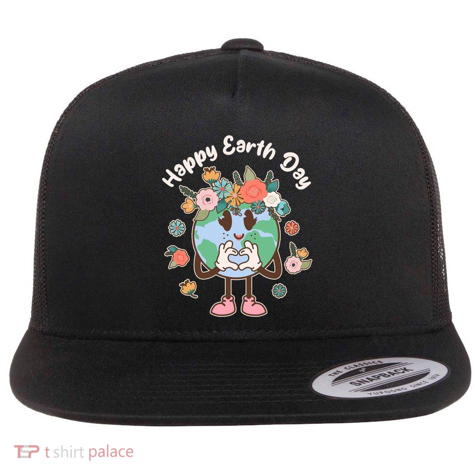 Cute Flower Floral Happy Earth Day Flat Bill Trucker Hat