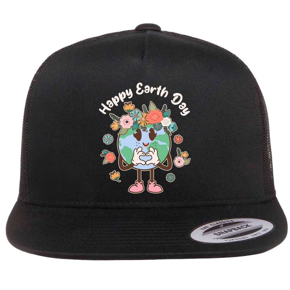 Cute Flower Floral Happy Earth Day Flat Bill Trucker Hat