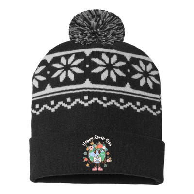 Cute Flower Floral Happy Earth Day USA-Made Snowflake Beanie