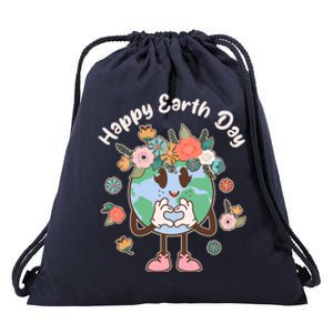 Cute Flower Floral Happy Earth Day Drawstring Bag