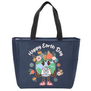 Cute Flower Floral Happy Earth Day Zip Tote Bag