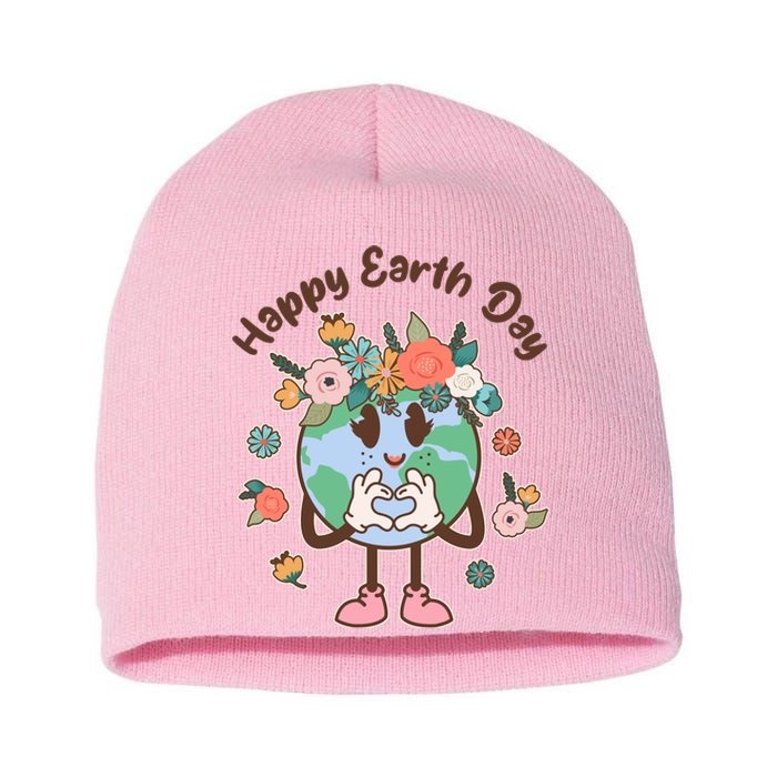 Cute Flower Floral Happy Earth Day Short Acrylic Beanie