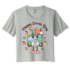 Cute Flower Floral Happy Earth Day Women's Crop Top Tee