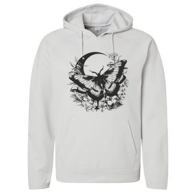 Cute Fairycore Floral Moth Aesthetic Women Graphic Performance Fleece Hoodie