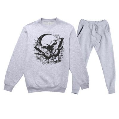 Cute Fairycore Floral Moth Aesthetic Women Graphic Premium Crewneck Sweatsuit Set