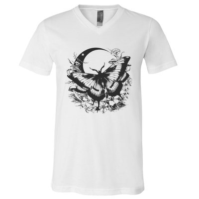 Cute Fairycore Floral Moth Aesthetic Women Graphic V-Neck T-Shirt