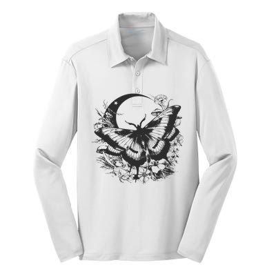 Cute Fairycore Floral Moth Aesthetic Women Graphic Silk Touch Performance Long Sleeve Polo