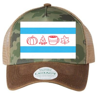 Chicago Flag Fall Autumn Pumpkin Bonfire Cocoa Leaves Legacy Tie Dye Trucker Hat