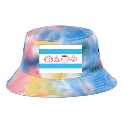 Chicago Flag Fall Autumn Pumpkin Bonfire Cocoa Leaves Tie Dye Newport Bucket Hat